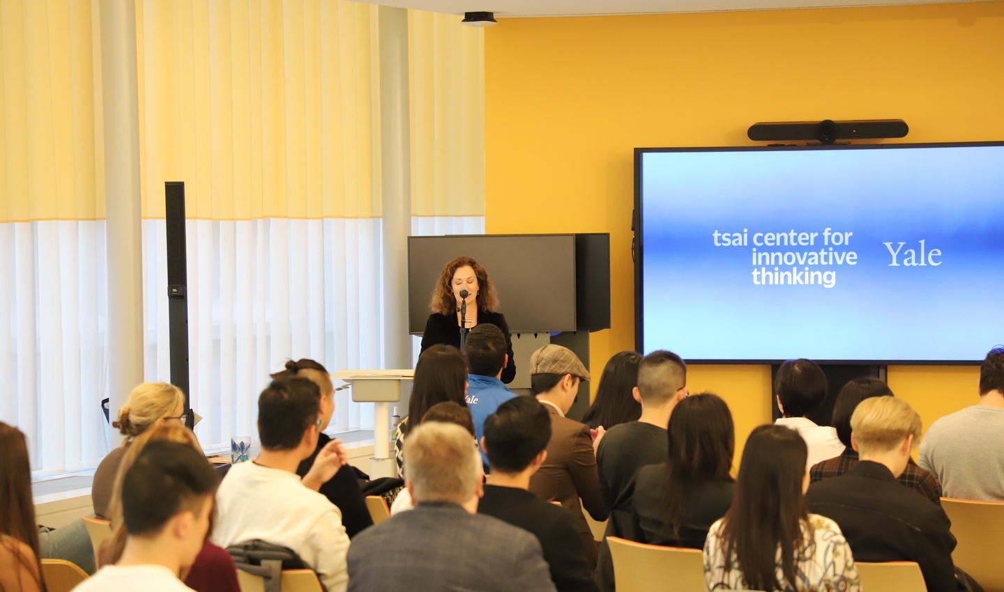 Clare Leinweber addressing students at Tsai CITY