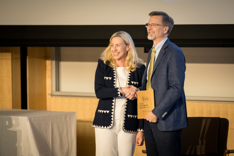 Craig Crews and Yale President Maurie McInnis